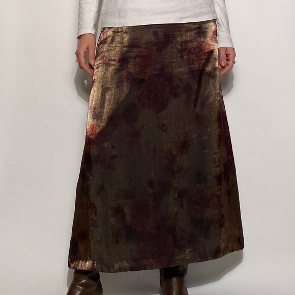 Vintage 1990s IRIDESCENT Grunge Floral Maxi Skirt! Medium - Picture 6 of 10